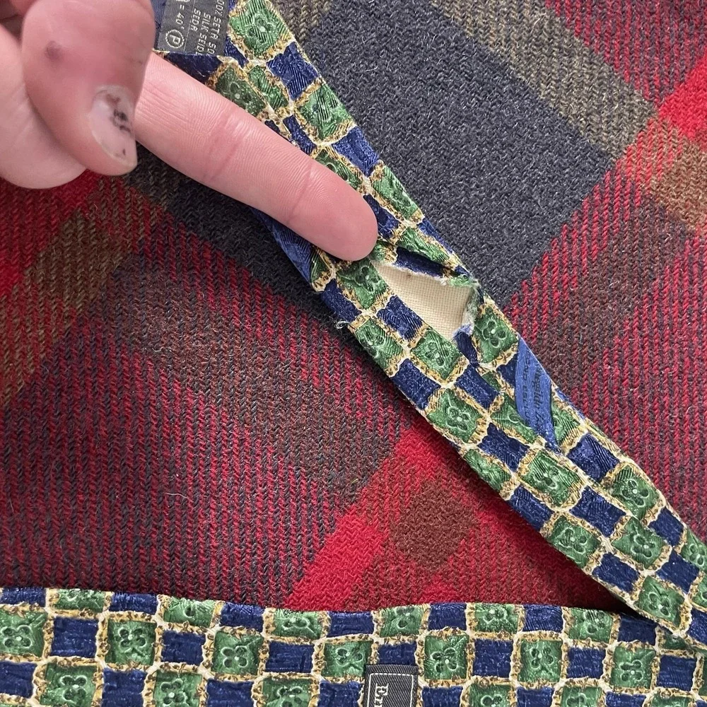 Ermenegildo Zegna Tie Mens One Size Blue Green Silk Jacquard Check Italy